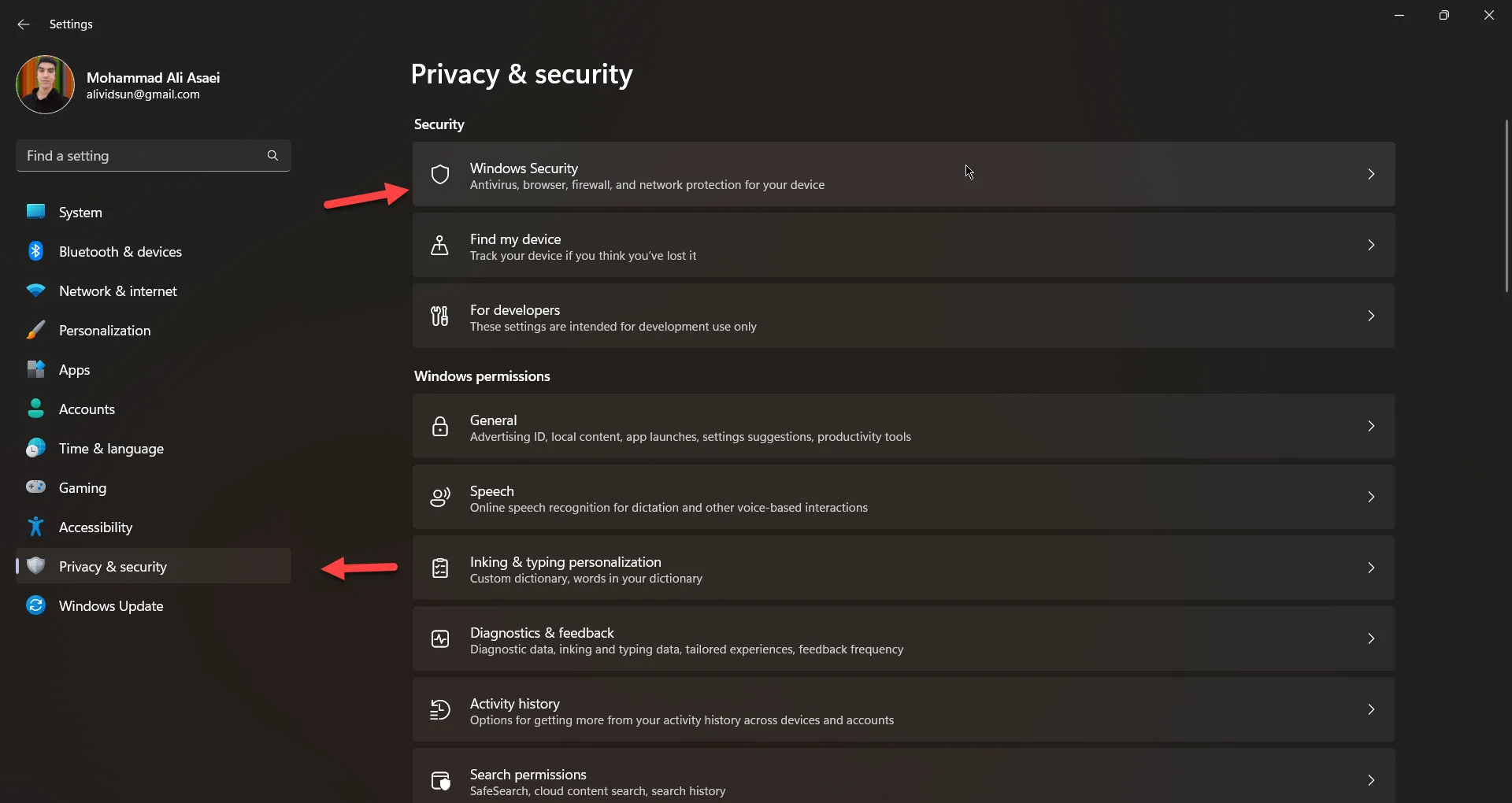 تنظیمات امنیت و حریم خصوصی در ویندوز