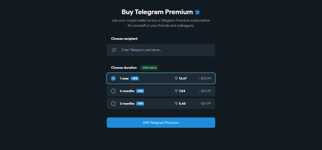 قیمت تلگرام پریمیوم با ارز دیجیتال TON به دلیل کارمزد و... کمی بیشتر از حالت عادی است.