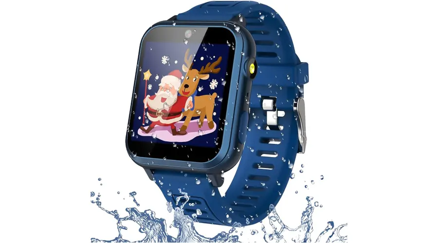 ساعت هوشمند 16-ETD بند سیلیکونی آبی صفحه مربعی با نمایش گوزن و بابانوئل